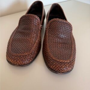 Bragano Mens Leather Woven Slip On Loafers Brown Weave Italy Rubber Sole Sz 9.5